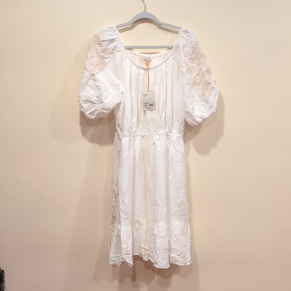 Knox Rose White Midi Dress with Puff Sleeves